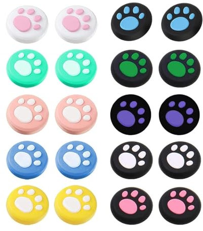 20 Pezzi Cappucci per Impugnatura per Pollice a Forma di Zampa di Gatto, Cover per Joystick in Silicone Morbido per Nintendo Switch/OLED/Switch Lite