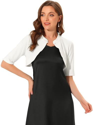 Allegra K Donna Cardigan Elegante per Coprispalle Bolero Corto A Mezza Manica con Colletto Rialzato Bianca L