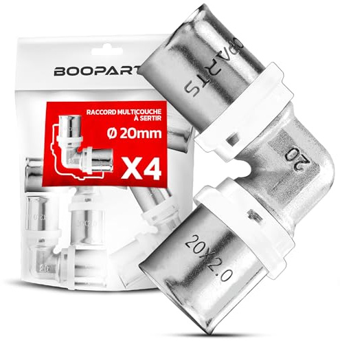 BOOPARTS – Coude à Sertir Ø20–20 mm | Raccord Multicouche Profil TH pour Tubes PER, PEX et Multicouche | Plomberie, Chauffage et Sanitaire | Lot de 4