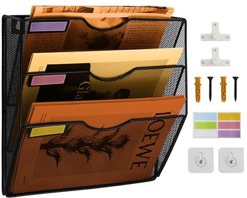 PLSOPPKG Soporte de Archivador de Pared Colgante de 3 Niveles para Documentos de Revista, Bandeja de Malla A4, Organizador de Correo, Estante de Almacenamiento de Revistas, Organizador de Archivos