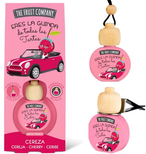 The Fruit Company Ambientador Coche CEREZA Absorbe Olores Para Rejilla o Colgante 0% Alcohol Con Extractos Naturales