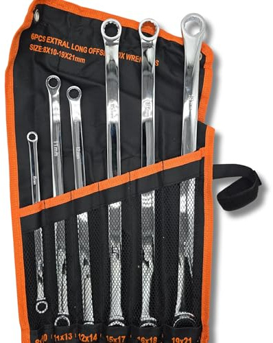 AC Tools Juego de 6 Llaves Fijas Planas Largas Dobles de 12 Caras (8-21mm) 6 piezas, Extra Largas llaves de aviación