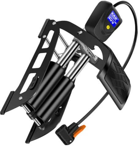 KICHOUSE Kleiner Fußpumpe Pedal Luftpumpe aus Hochvolt Material mit Digitalanzeige für Fahrrad Elektroauto Motorrad und Auto Tragbare Standpumpe für Outdoor Sport und Ballspiele