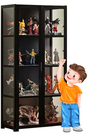 uofgcru Vitrine für Sammlerstücke, Modern Standvitrine in Schwarz, Multifunktionale Staubdichte Acryl-Vitrine, Acryl-Sammlungsvitrine für Sammlerstücke Bücher für Büro Wohnzimmer Black 62×33×130cm