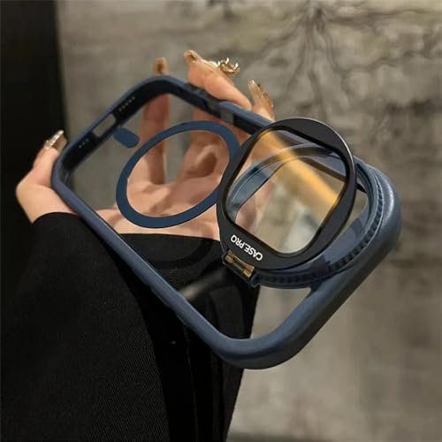 VFDHN Magnetische Ständerhülle für iPhone 16 15 12 13 14 Plus 11 Pro Max Transparente kabellose Laderingabdeckung aus Metall, Blau, Für iPhone 15Pro