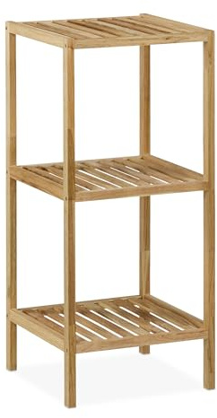 Relaxdays Badregal Walnuss, HBT: 80x35,5x35,5 cm, 3 Ablagen, quadratisch, Standregal Küche, Badezimmer Regal Holz, natur