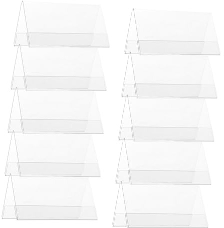 LALAFINA Porte Nom en Plastique Transparent Pet Affichage Double Face Lot de 10pcs Chevalet pour Plaque Signalétique V-Shaped, pour Table de Conférence ou Bureau