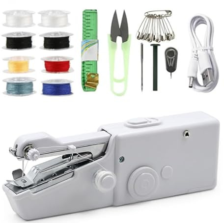Hitopin Mini Máquina de Coser Eléctrica Portátil, Mini Máquina de Coser a Mano, para Ropa, Telas, Bricolaje, Cortinas, etc