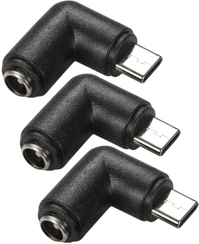 Greluma 3 Pz Adattatore a gomito da DC 5,5 mm x 2,1 mm a USB C, angolo retto di 90 gradi, connettore DC 5521 femmina a spina maschio tipo C, adattatore di alimentazione da 5 V