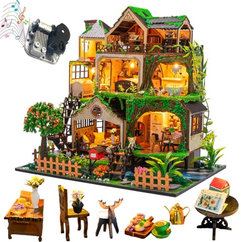 TOPBSFARNY Kit de maison de poupée miniature à faire soi-même - Maquette en bois - Cadeau de Noël ou d'anniversaire pour homme et femme (sans housse anti-poussière)