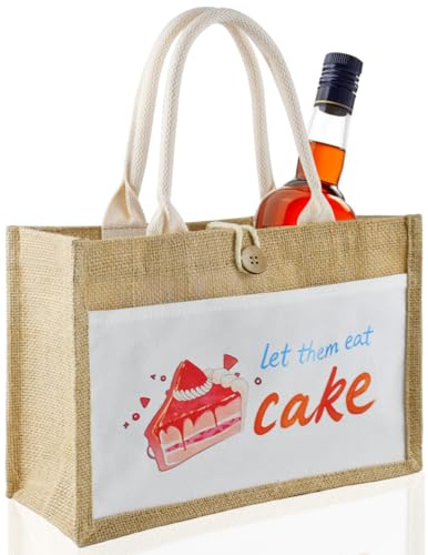 Borse di iuta, borse da spiaggia in paglia, borsa juta, borse per la spesa: let them eat cake, regali per donne in pensione