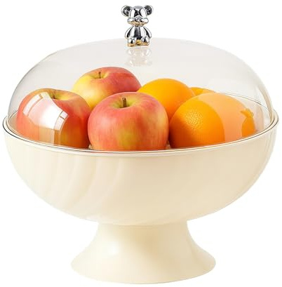 ZoeQide Frutero con tapa y bandeja de goteo – Frutero de plástico con base para decoración de mesa, cuenco para aperitivos con tapa para bodas, fiestas, postres, transparente