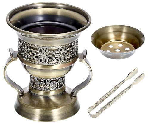 TOLIDA Vintage Räucherstäbchenhalter, Räucherstäbchenbrenner mit Griff Klammer, Metall Weihrauchbrenner, Räuchergefäß Bakhoor-Brenner, Brenner für Kohle Weihrauchharz Räucherkegel als Deko Geschenk