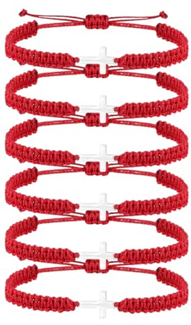 6 pièces Bracelet cordes pour femme et homme, chaîne rouge tressée à la main avec croix, cadeau pour maman, épouse, fille, mari, père