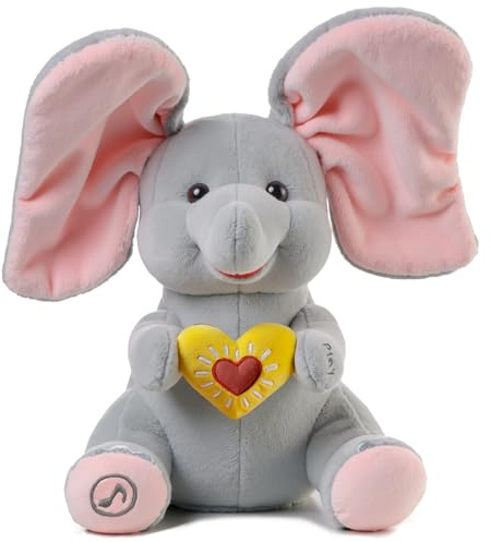 eJog Pup Elefante Juguete Interactivo, Peek a Boo, Cantante, Peluche Elefante Electrónico con Música, Regalo para Bebés, Niños, Niñas