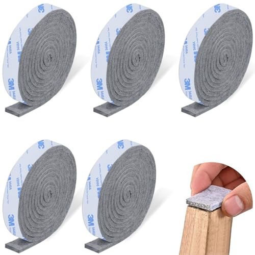 OIXEYA Feltrini Per Mobili, 5 Rotoli Feltro Adesivo in Rotolo, 100 x 2 cm Feltro Autoadesivo per Hobbistica, Protezione per Pavimenti, Piedini per Sedie, Grigio