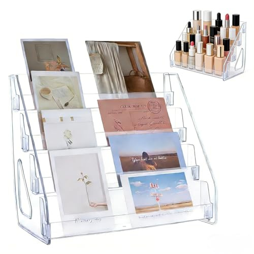 UNICRAFTALE 4 Etagen Acryl Weihnachtsgrußkarten Ständer Aufbewahrung Sammelkarten Displayhalter Klarer Sportkarten Organizer Quadratische Sammelkarten Sport Display Case Für Handarbeiten Sammlung