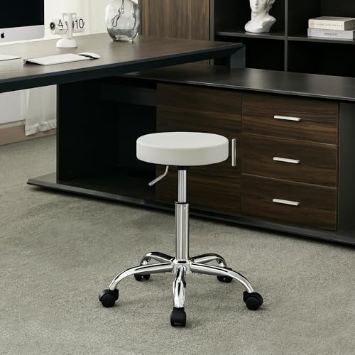 FIRAVOE Ergonomischer höhenverstellbarer Rollhocker 49,5–67,6 cm, Stabiler rückenloser Bürohocker aus Kunstleder, drehbarer Arbeitshocker