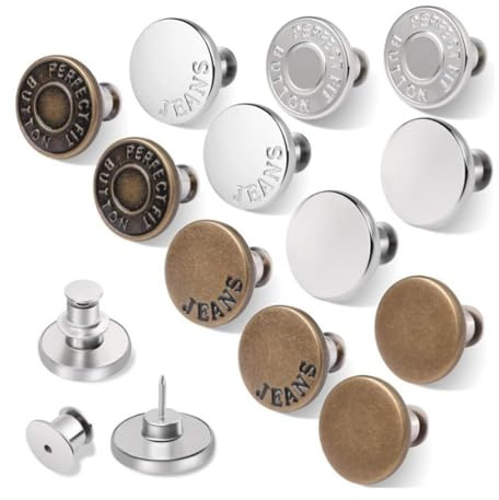 12 Stück Jeansknöpfe ohne Nähen, 17 mm, Verstellbar, Metall, Silber & Bronze, Für Hosen, Jacken & Taschen, Einfache Montage