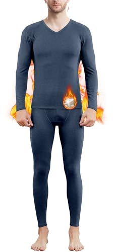 Thermounterwäsche Set Herren, Innenfleece Funktionsunterwäsche Winter Skiunterwäsche Warme Unterwäsche Set Atmungsaktiv Langarmhemd Lang Thermo Unterhose Thermowäsche für Laufen Skifahren Radfahren