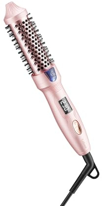 Lafesro Thermal Brush, 27 mm termisk borste, mini värmeborste, keramisk turmalin jonisk locktång för kort till medellångt hår, justerbar temperatur, dubbelspänning, rosa