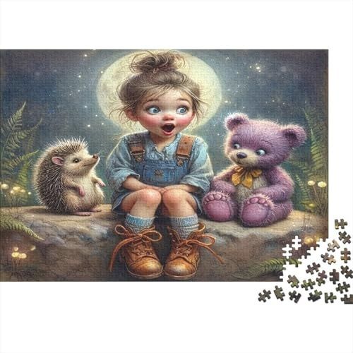 Puzzle Niña Monita 1000 Piezas 38x26cm Papel Reciclado Adultos Noche Luna Oso Peluche Juego Educativo antiestrés Juego Familiar Pasar Tiempo Gran Regalo