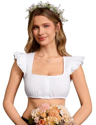 DIRNDLSTERN Dirndlbluse Damen Weiß Flügelärmel – Moderne Bluse Trachtenbluse für Oktoberfest