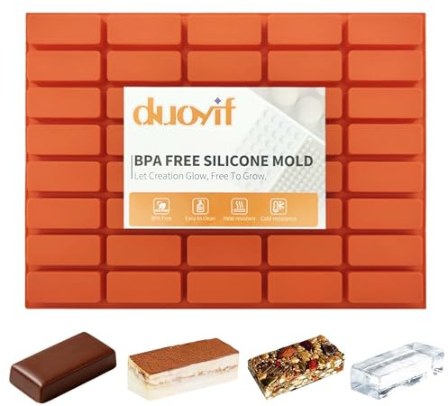 duoyif Molde Silicona Rectangular 40 Cavidades 5x2x1.3cm Molde Chocolate Pralina Sin BPA Antiadherente Moldes Repostería Silicona Para Chocolate Pralina Barritas Energéticas(Rojo óxido)