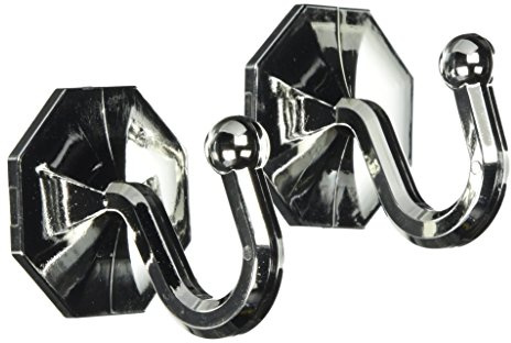 Merriway BH03858 (2 Pcs) Curtain Drapery Tie Back Hold Back Hooks Self Adhesive Chromed Plastic, 35 x 40 mm - Pack of 2 Pieces, Silver Tone