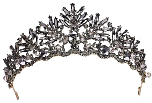 Frcolor Vintage Baroque Crown Alloy Prom Quenn Crown Bridal Tiara Wedding Headpiece (Black)