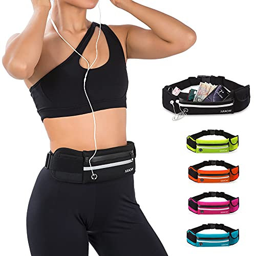Jueachy Laufgürtel, Laufgürtel Handy, Elastizität Joggen Handytasche Lauftasche Jogging Wasserdicht Running Belt Hüfttasche Bauchtasche Damen Herren Sport Jogging Tasche mit Kopfhöreranschluss