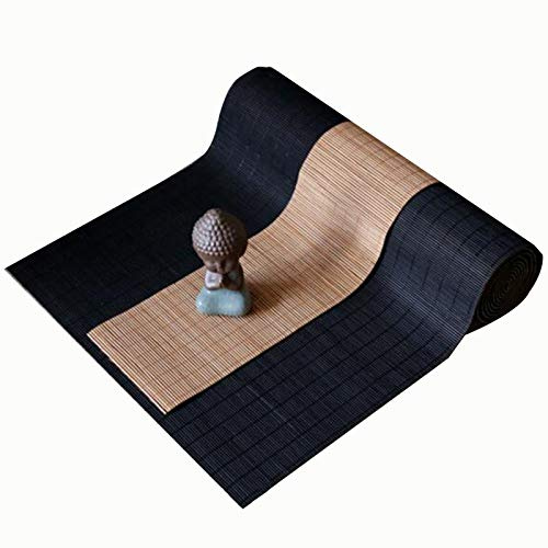MMQGQ Bambus Tischläufer 2er Set, Japanische wasserdichte Teematte, Tischset Mit Küchenisolierung, rutschfeste Tischmatte Für Zu Hause (schwarz + Natürliche Farbe)(Size:30×120cm+10×120cm)