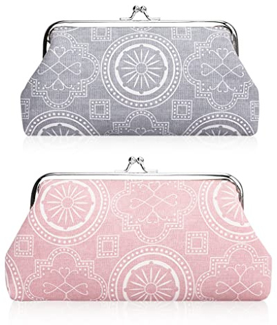 Oyachic 2 Stück Retro Portemonnaie Coin Purse Hasp Handtasche Spangenportemonnaie mit Clipverschluss Brieftasche für Münze Kleingeld (rosa+grau)