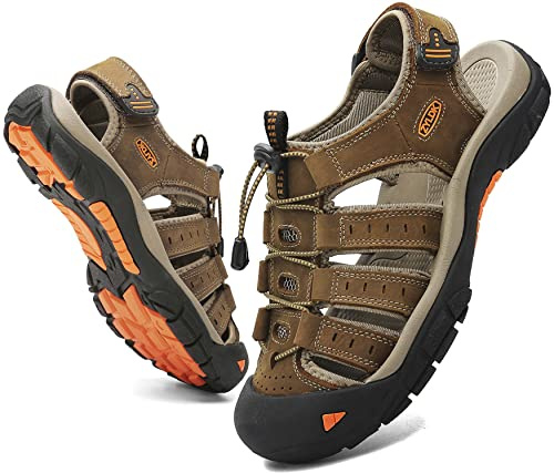 ZYLDK Sandali Sportivi Uomo Estivi Esterni PelleTraspirante Beach Sport Outdoor Sandali Scarpe da Trekking Fisherman Casual,marrone,45