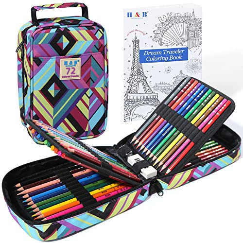 H & B 72 Buntstifte Set Bleistifte für Malbücher，Professionelles Buntstifte für Erwachsene,Zeichnen, Skizzieren und Ausmalen