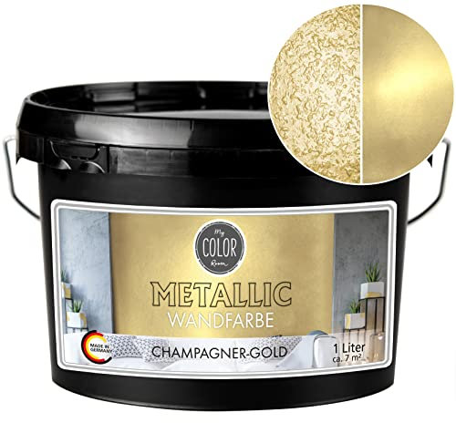 My COLOR Room Metallic Wandfarbe (1000 ml - Champagner-Gold) Effekt- Kreativfarbe für Wandgestaltung mit Metallic-Optik für Innenbereich, Dekorationsfarbe Made in Germany