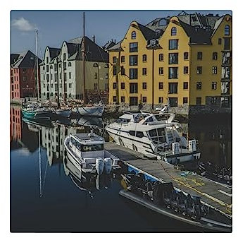 Keramik-Untersetzer, Motiv: Norwegische Landschaft, Natur, Meerwasser, bedruckt, Set mit 6 saugfähigen Keramikuntersetzern, Getränkeuntersetzer mit Korkboden, Tischschutzmatte für Tassen, Tassen,