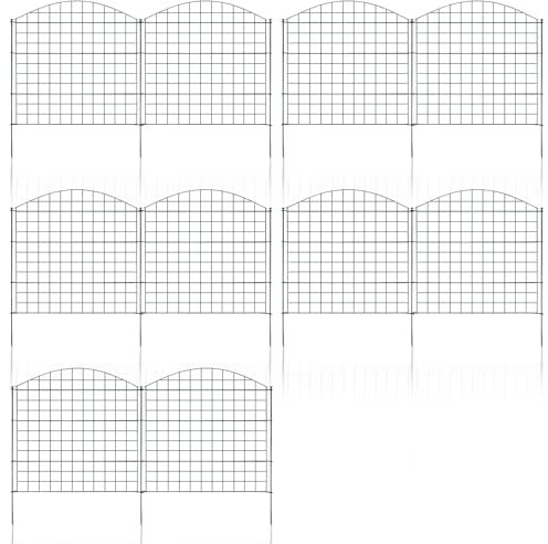 Daromigo Teichzaun Set mit 10 Zaunelementen und 12 Befestigungspfosten Minimalistischer Gartenzaun Rostfreier Metallzaun Komplettes Outdoor-Mobil (22tlg Set Oberbogen,Grün)