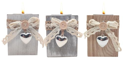 Lot De 3 Chandelier Bougeoir, Porte-Bougies à Thé, Chandelier De Saint Valentin, Bougeoirs en Bois pour Bougie Chauffe-Plat, Support De Bougie d'amour pour Demande en Mariage, Anniversaire
