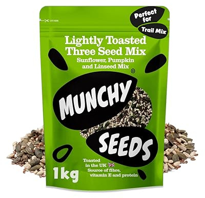 Munchy Seeds Lightly Toasted 3 Seed Mix, Pumpkin Seeds, Sunflower Seeds & Flaxseed, Free from Nuts, Seeds for Baking, Breakfast Cereals & Granola, Mixed Seeds to Eat, Mixed Seeds for Eating 1KG