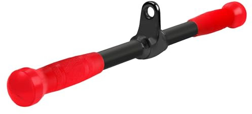 E.T.ENERGIC Straight Rotating Bar with Rubber Grip, 360° Rotating Straight Pull Down Bar Cable Machine Attachment for Weight Workout Tricep Pull Down Attachment for Home Gym, Black+Red