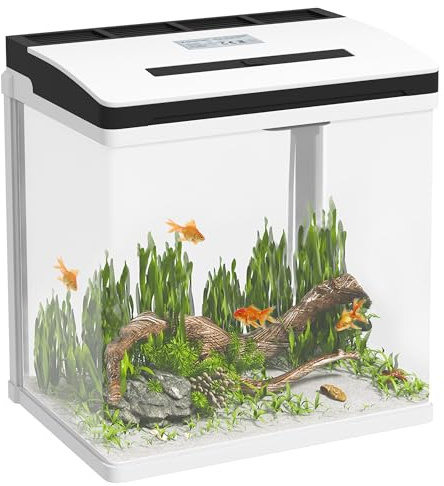 PawHut Acuario de Cristal de 13L con Sistema de Filtro 29x20x30,5 cm Blanco