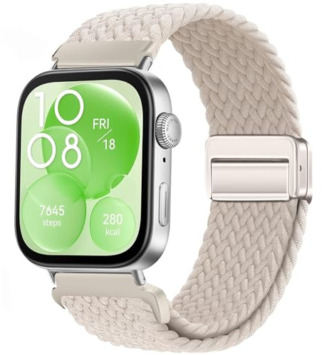 VELULYX Nylonflätat armband Kompatibel med Huawei Fit 3/4/4 Pro/5, Elastiskt magnetiskt spänneband för Huawei Fit 3/4/4 Pro/5 Herren Damen