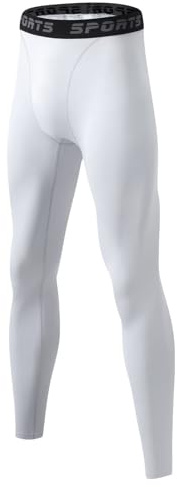 TERODACO Compression Leggings Men Stretchy Quick Dry Base Layer Leggings Mens Soft Lightweight Running Tights Men Gym Cycling Sports Hiking Bottoms,Seamless Breathable Sweat Wicking 3333 White XL
