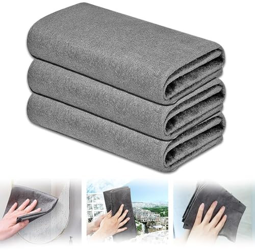 YAGE Paños de limpieza mágicos, 3 trapos de limpieza de vidrio reutilizables, súper suaves, de primera calidad, sin rayas, lavable, para el hogar, cocina, coches, ventanas