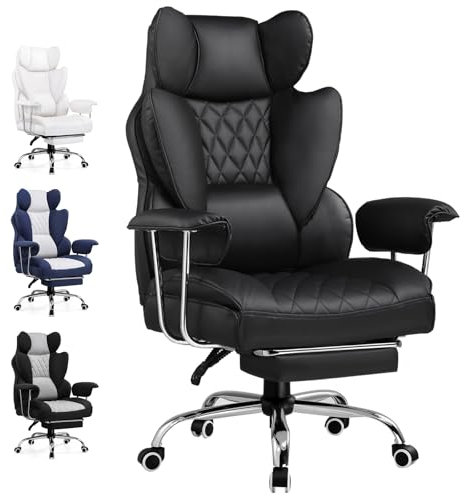 GTPLAYER Gaming Stuhl, Bürostuhl mit Taschenfeder-Lendenwirbelstütze, ergonomischer und komfortabler breiter Büro-Computersessel mit nach außen fixierten weichen Armlehnen und Fußstütze Leder Schwarz