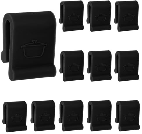 12pcs Dutch Oven Lid Protector Clips, Thickened Cookware Protectors for Stacking Bumper Protector Clips Silicone Replacement Pan Clips for Display and Storage Dutch Oven Pots (Black)