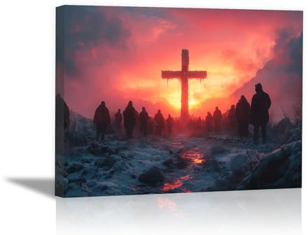 WQBQKKX Wandkunst auf Leinwand Jesus, Kreuz Aquarell Jesus Bild Jesus Poster Gemälde Bildern für Wand, Heimdekoration - 30x45cm Gerahmt(Rosa)