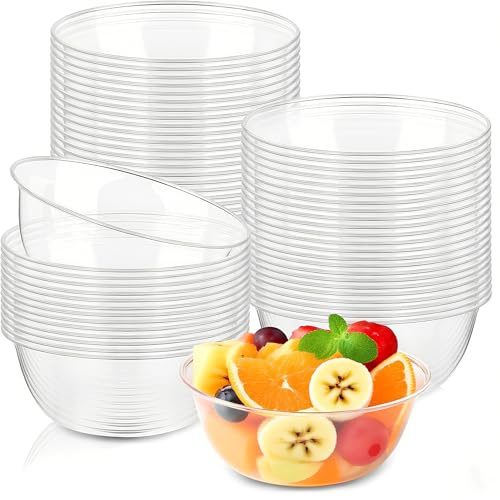 Slomg 100 Pack 12 oz Clear Plastic Bowls, Disposable Salad Serving Bowls for Soup Fruit Snack Appetizer Parfait, Bulk Durable Ice Cream Dessert Bowls for Home Kitchen Wedding Catering Party Supplies