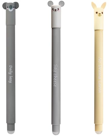 EBERHARD FABER 599019 – Kulspetspenna raderbar, 3 djur rase it lama, koala, mus, gelpenna blå 0,7 mm